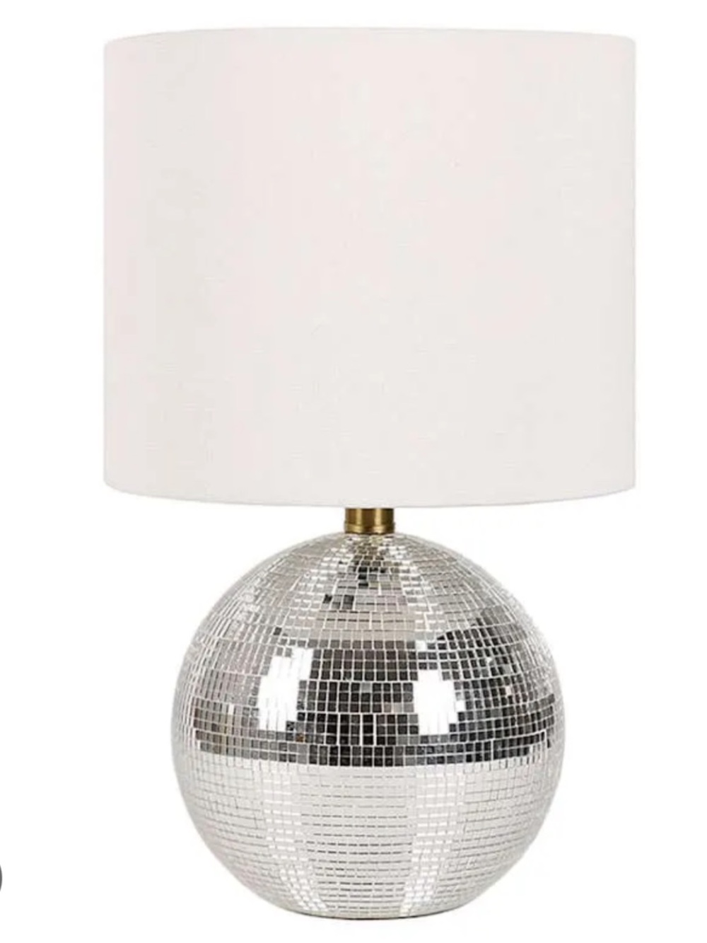 Silver Disco Ball Table Lamp with White Shade